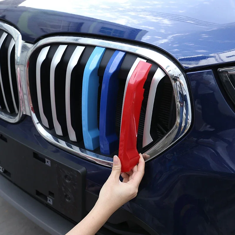 

For BMW X1 F48 2016-2022 ABS Silver Car Front Grille Stripes Covers Grid Strips Clips Trim Cover Car Accessories