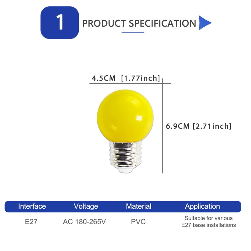 다채로운 LED 전구 램프, E27, 3W AC 220V-240V 손전등, G45, 가정용 글로브 전구, 휴일 장식, 10 개