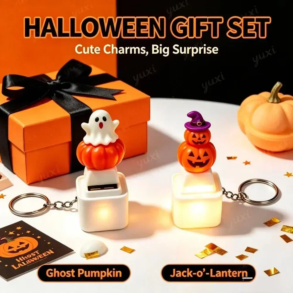 Halloween Pumpkin Glowing Keychain Keyboard Stress Relief Fidget Button Keycap Fidget Clicker Keyboard Keychain Pendant Toys