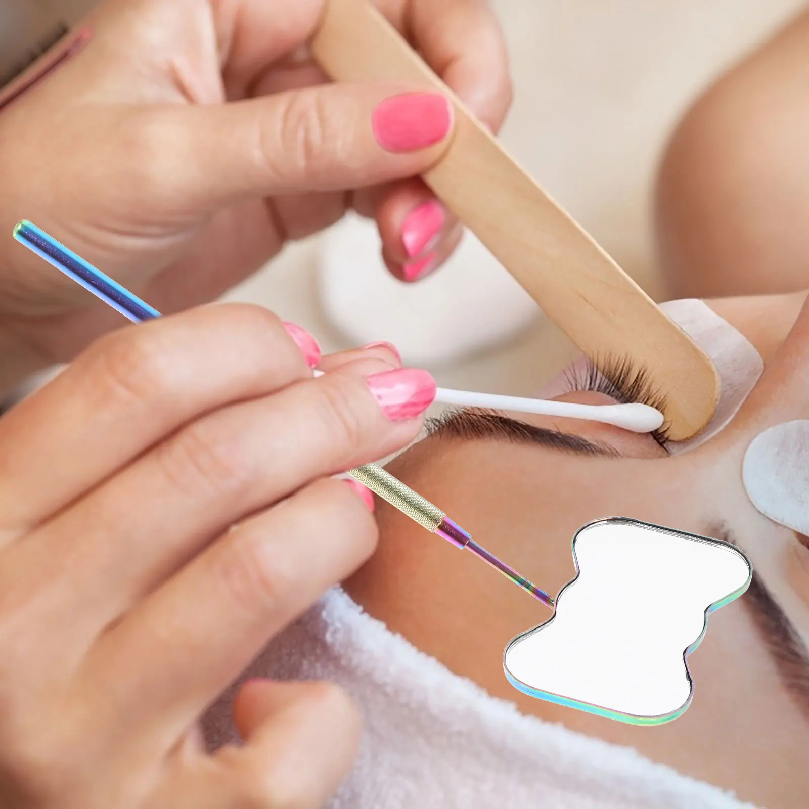 Accessoires d'extension de miroir de cils Anti-buée, papillon portatif en acier inoxydable pour le maquillage