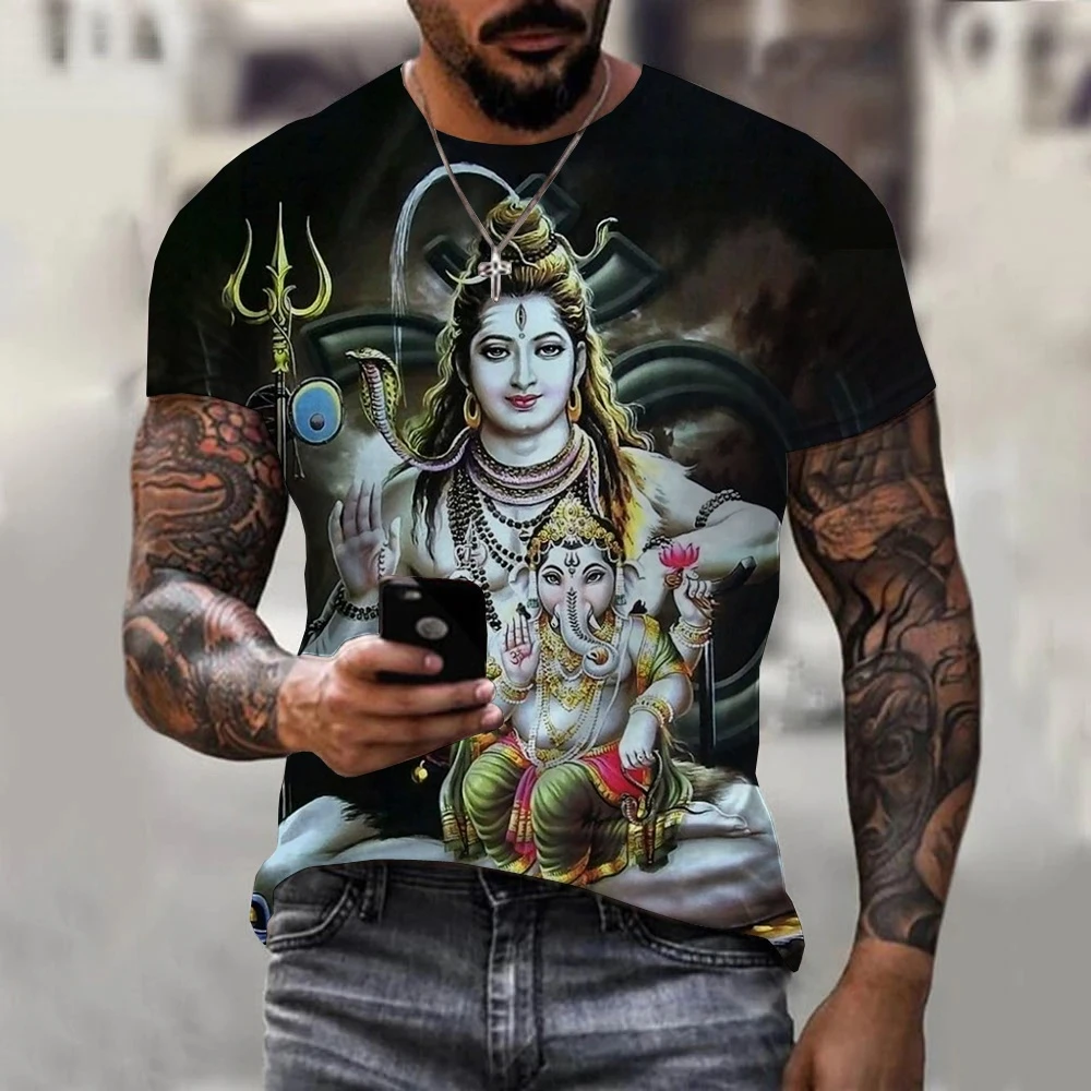 2022 New Fashion 3D Printing Indian God 5 Popular Printed Shirts Men\'s Harajuku Style Casual Short Sleeve Loose Plus Size Trend