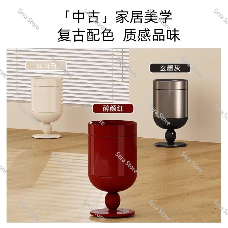 High-Leg Stainless Steel Trash Can, Vintage Red Appearance, Household Waste Bin 2026 New Style,No Lid Decorative Waste Container
