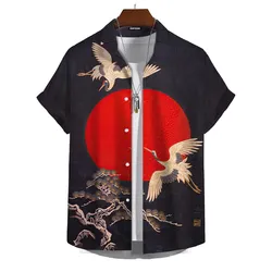 Summer Men's Short Sleeve Shirts Japanese Style Print Pattern Street Trend Men's Shirts Oversized Tops