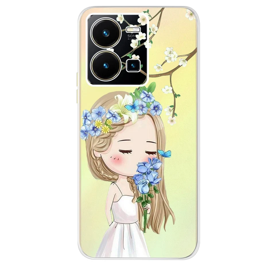 For Vivo Y35 Case Soft Slim TPU Beautiful Butterfly Rose Flowers Back Cover For Vivo Y35 4G VivoY35 Silicone Clear Capa Shell