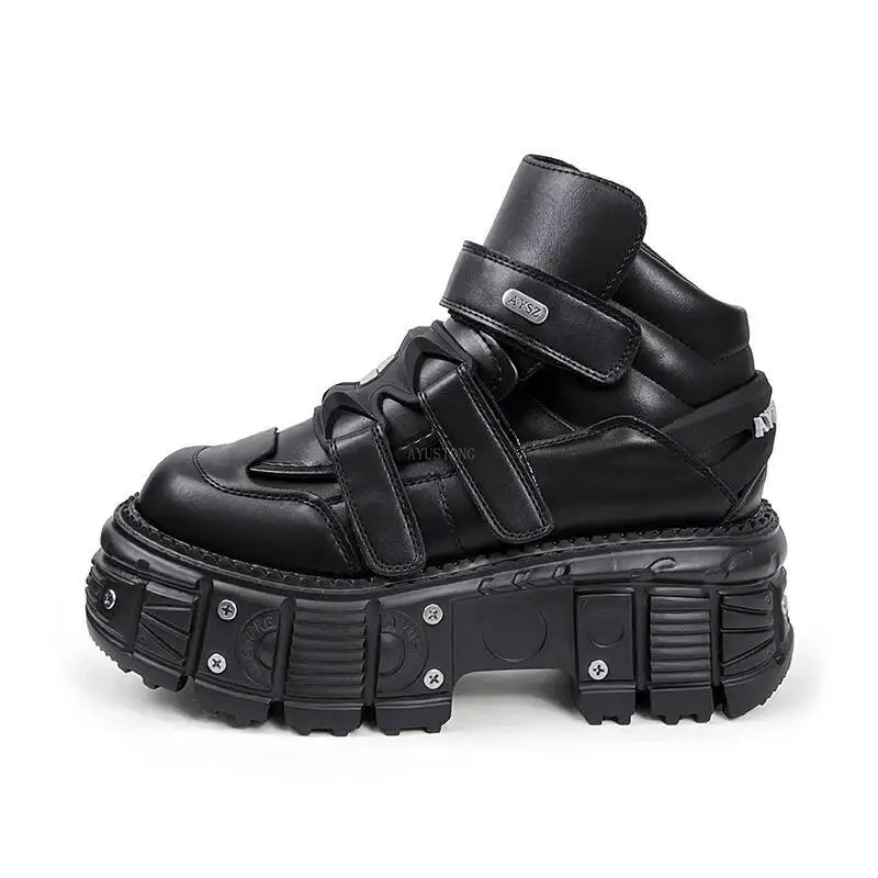 جديد فاسق نمط النساء أحذية الدانتيل متابعة كعب الارتفاع 6 سنتيمتر أحذية منصة امرأة ديكور معدني امرأة أحذية رياضية القوطية الكاحل روك الأحذية