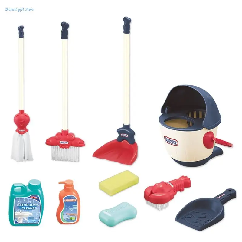 Kids Cleaning Set Toddler Broom Baby Mop Dustpan Towing Bucket Soap Playset