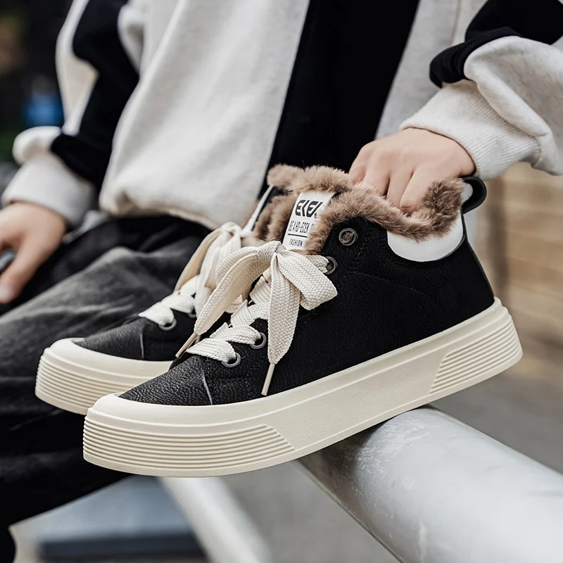 

Warm Fur Men's Snow Boots Fur-Lined Thickened Mid-Calf Cotton Shoes Casual Bakers Shoes Autumn and Winter Thickened Zapatillas