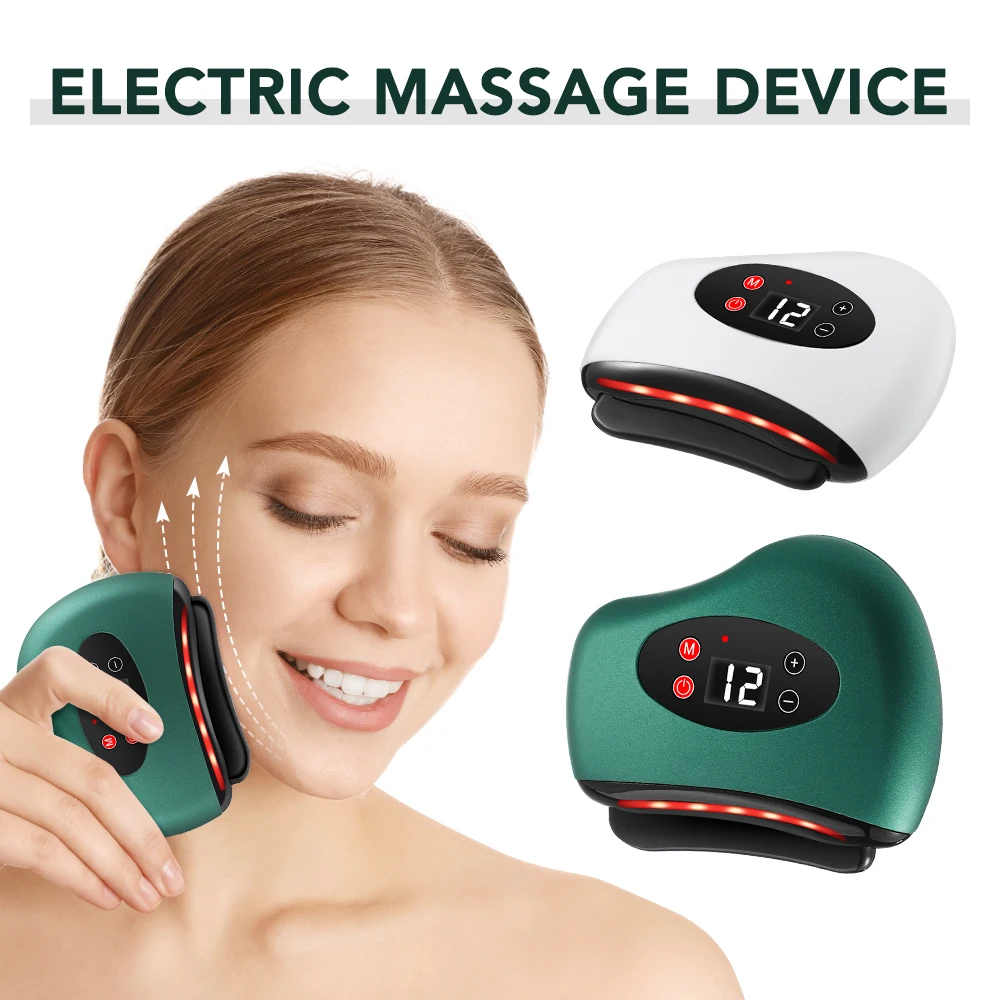 ﻿  Electric Body Gua Sha Scraping Board Heating Massager Guasha Tool Dredging Meridian Lymphatic Drainage Vibrate Face Lift Devi