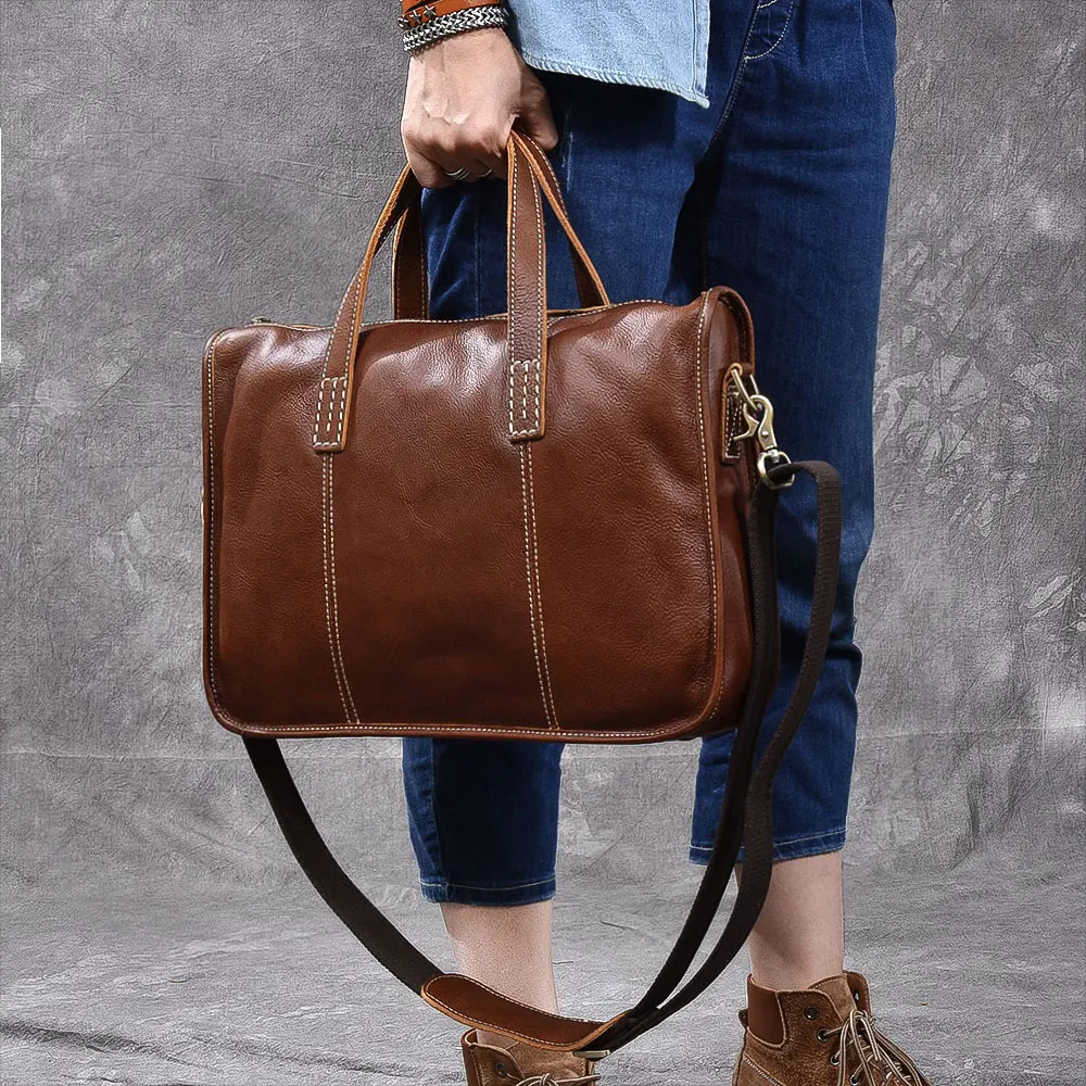 Genuine Leather Mens Bags Tote Crossbody Bags Men's Briefcase Laptop 14'' Messenger Bag Men's shoulder bag sac a main