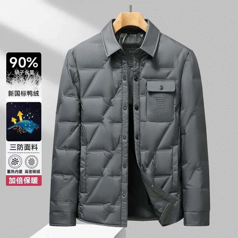 Winter Men Lightweight 90% Duck Down Jacket Warm Windproof Turn-Down Collar Coat Man Down Padded Shirt jaqueta masculina JK-201