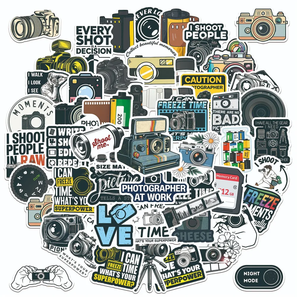 50 PCS Retro Camera & Photography Lover Outdoor Stickers Pack Luggage Car Helmet Phone Case Helmet Vinyl Stationery Decals