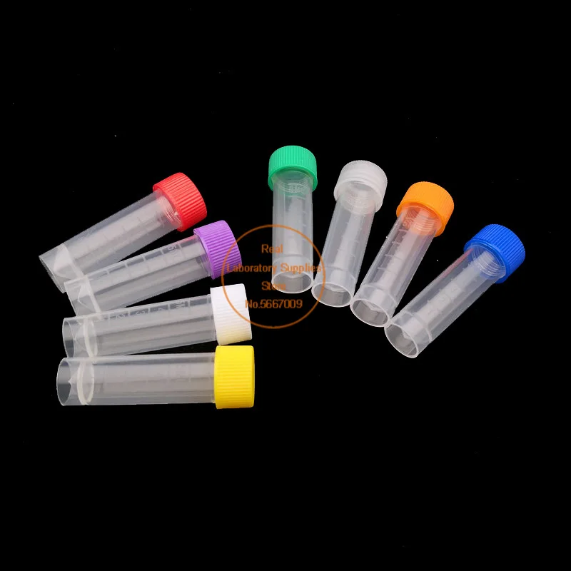 50 adet 100 adet 200 adet 300 adet 500 adet 5ml Cryovial plastik Test tüpleri Cryo flakon donma tüp conta ile