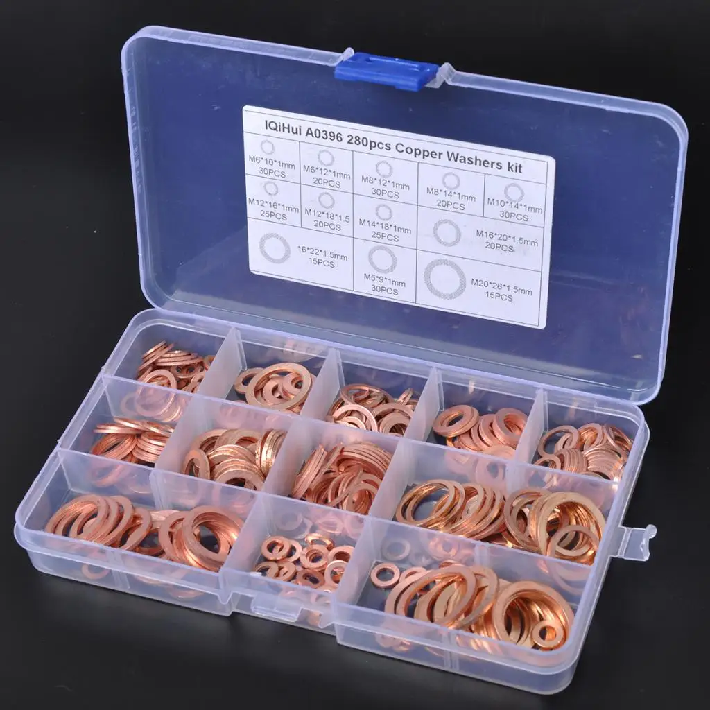 

280 PCS 12 Sizes Copper Metric Sealing Washers Flat Gaskets Grommets