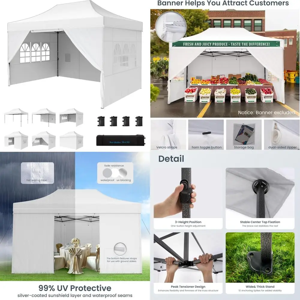 

Коммерческий навес PHI VILLA 10x15 с боковыми стенками, защитой от солнца и водонепроницаемости для мероприятий на открытом воздухе и свадьбу