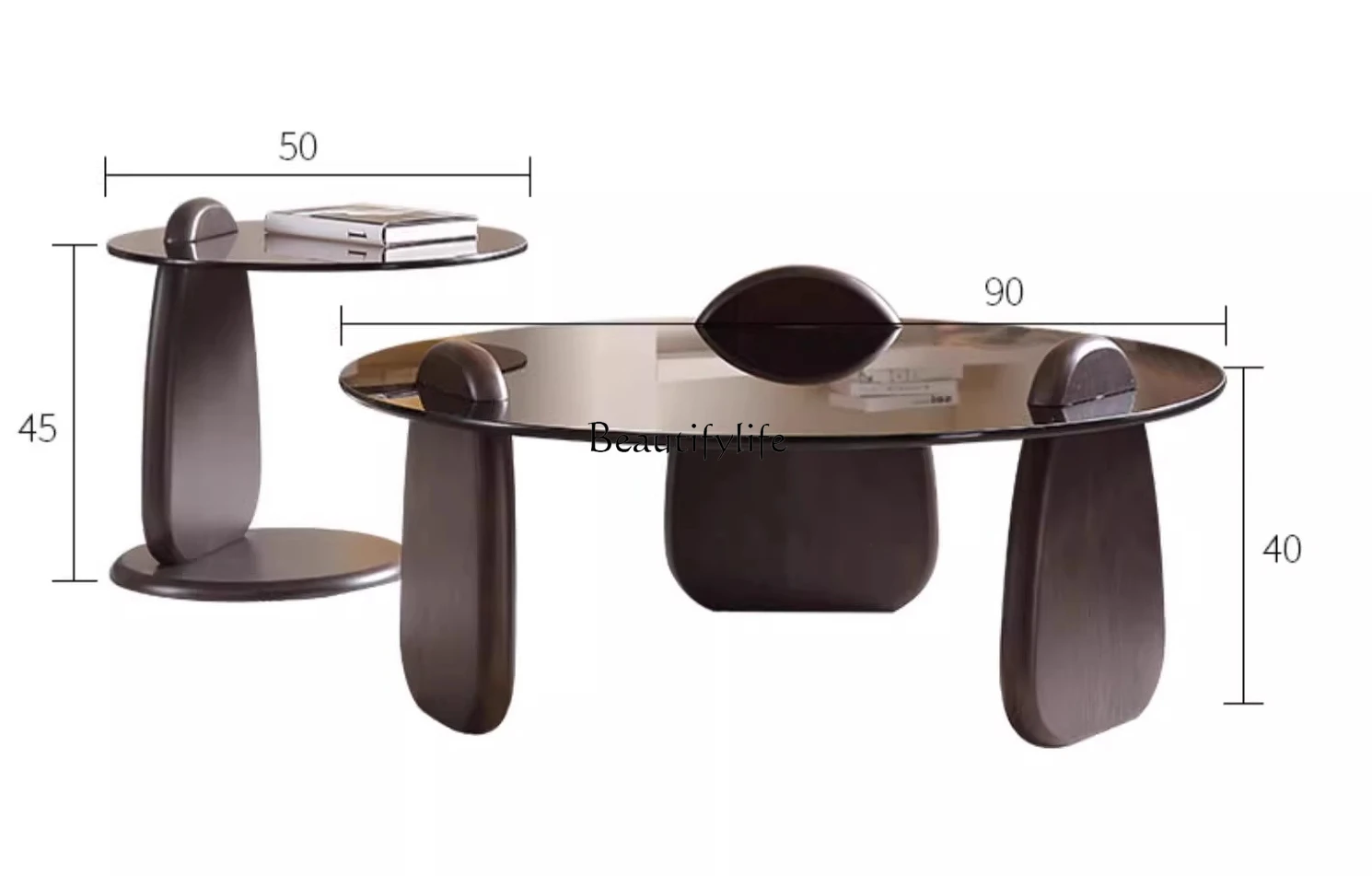 Modern simple size round coffee table combination Italian minimalist brown glass Nordic style tea table