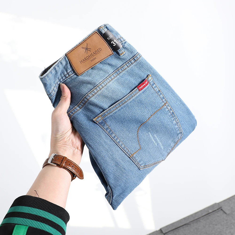 

Джинсы Waed Denim, повседневные, с эффектом потертости, мужские, прямые, длинные брюки, городской стиль, весенний сезон, средняя посадка, застежка-молния