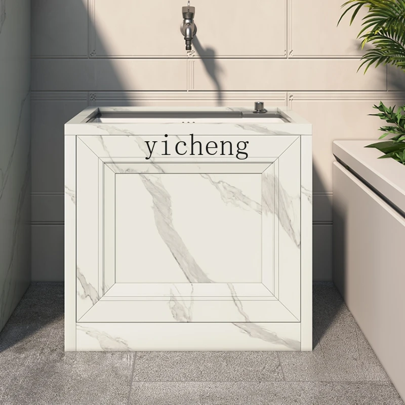 ZC Aluminum Outdoor Wash Basin Cabinet and Mop Pool Sink All-in-One Cabinet Courtyard Balcony Stone Plate