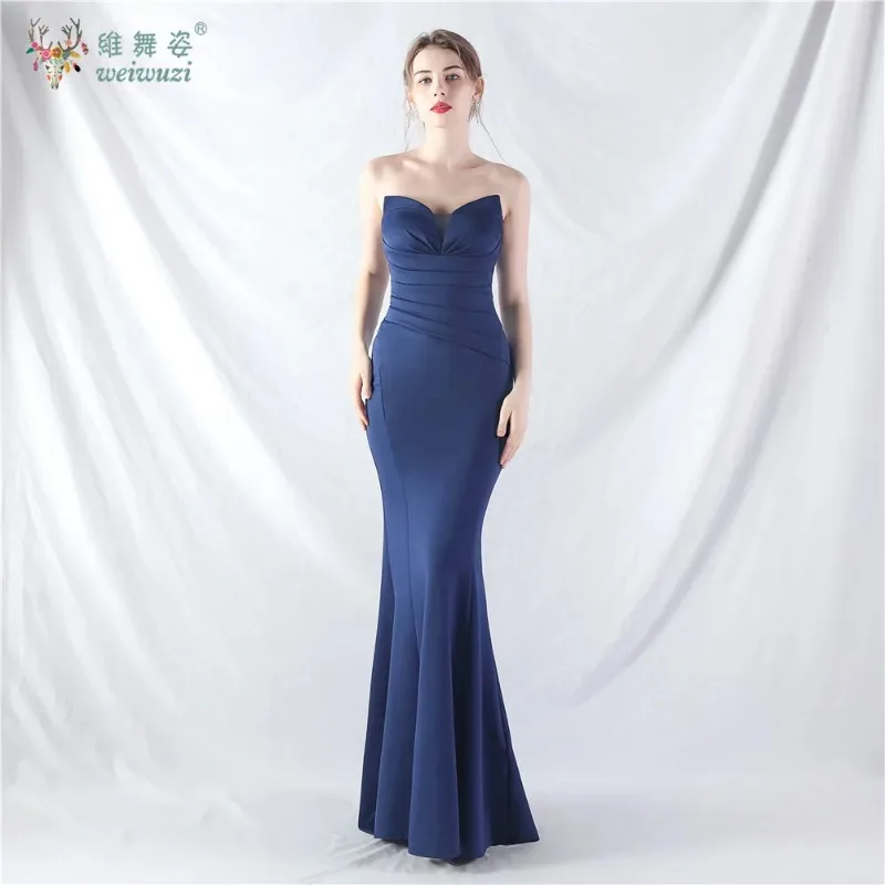 Gaun Musim Panas Maxi Hitam Bodycon Punggung Terbuka Seksi Gaun Malam Tanpa Tali Panjang Pernikahan Mewah Elegan Wanita Gaun Ekor Ikan Pesta