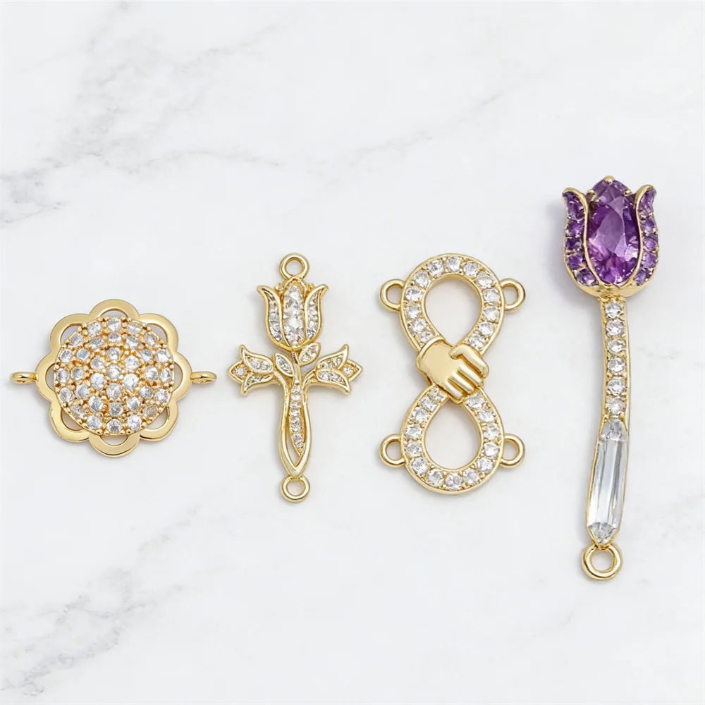 2Pcs Link Connectors Brass Flower Tulip Infinity Hamsa Figure Eight Shape Cross Charms DIY Jewelry Necklace Bracelet Accessories