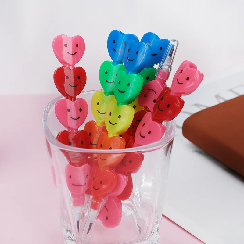 5pcs Cute Smile Love Heart Stack Pencils Kids Birthday Party Favors Wedding Valentine's Guest Gift Goodie Fillers Rewards