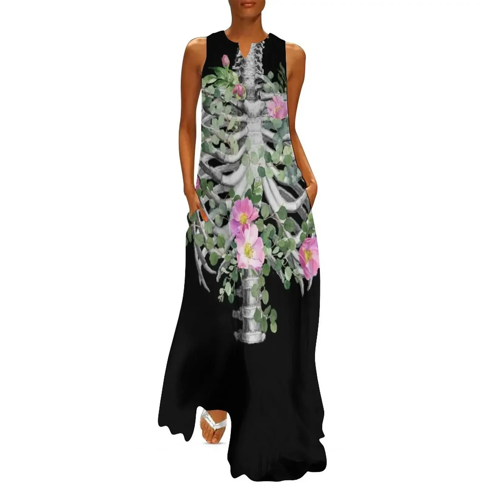 

Anatomy, ribcage, rib cage,skeleton pink roses Long Dress cocktail dresses Dress