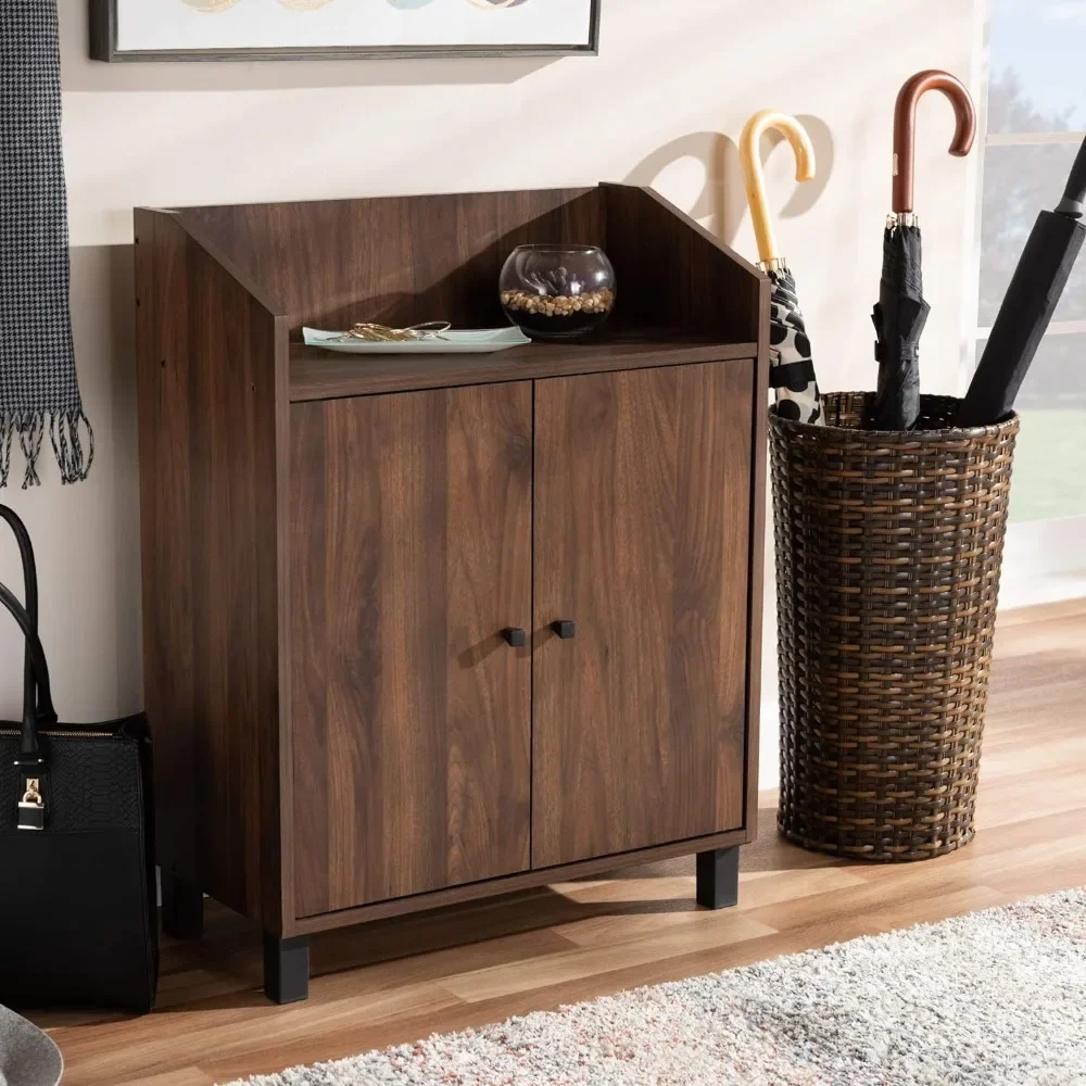 Modern Freestanding Square Cubbies and Top Large Section Baxton Shoe Cabinets, One Size, Walnut