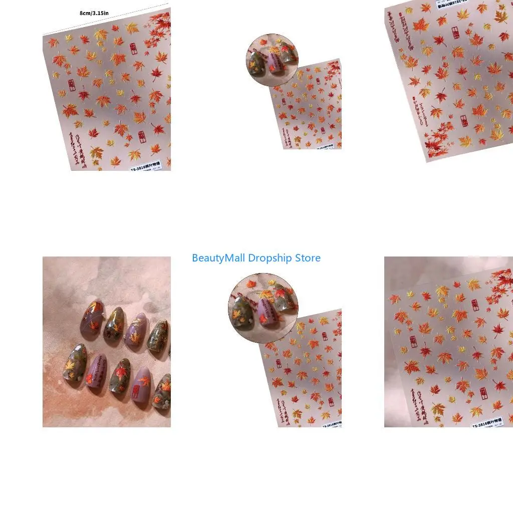 40JD Autumn Nails Art Stickers Maple Leaves Decals Self-Adhesive Sticker