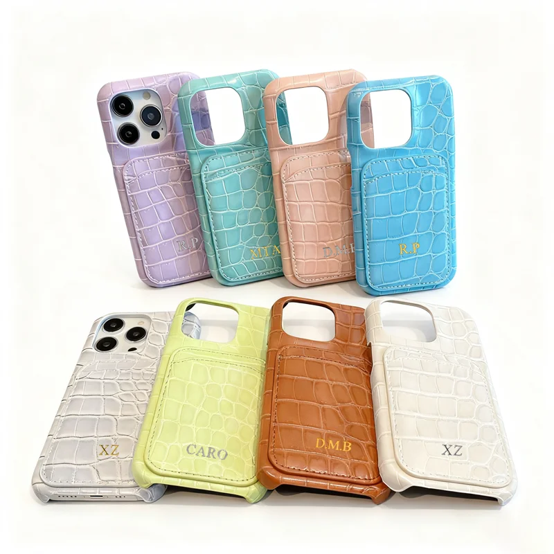 Personalizowane etui na iPhone'a 14 13 12 15 16 17 Pro Max 15 Plus 17air z inicjałami ze złota, wykonane ze skóry krokodyla, z pokrowcem z PU. — zdjęcie produktu 2