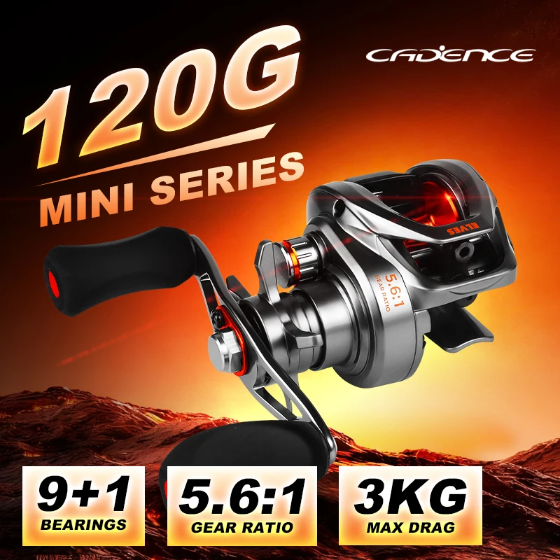 Moulinet à lancer Cadence Elves Mini, version pour droitier, ultraléger, compact, double bobine, poids 123g