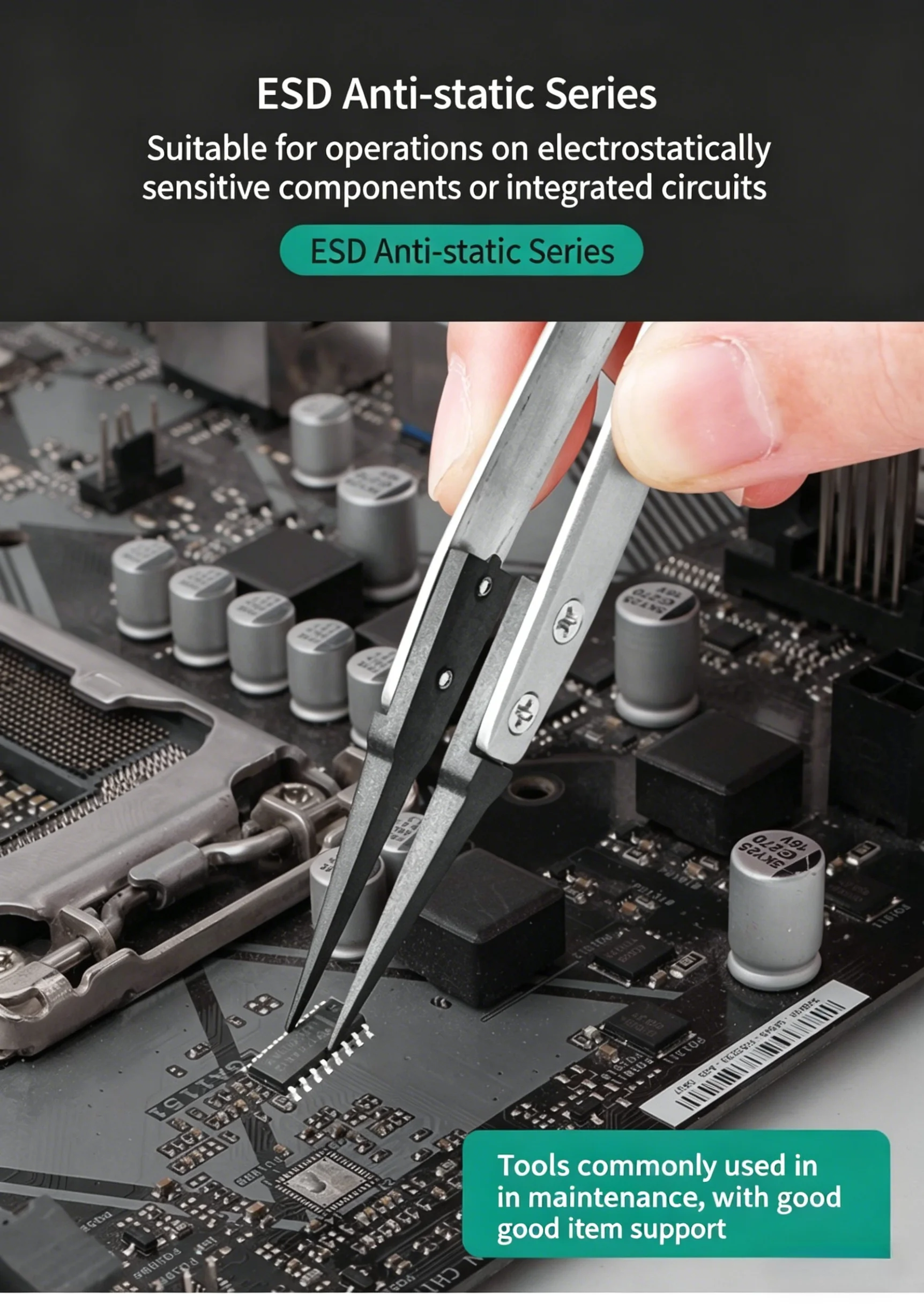 ESD-sichere Präzisionspinzetten, antistatische Spitzen aus robustem Metall für die Reparatur von Elektronik und Schmuck – Detail 5