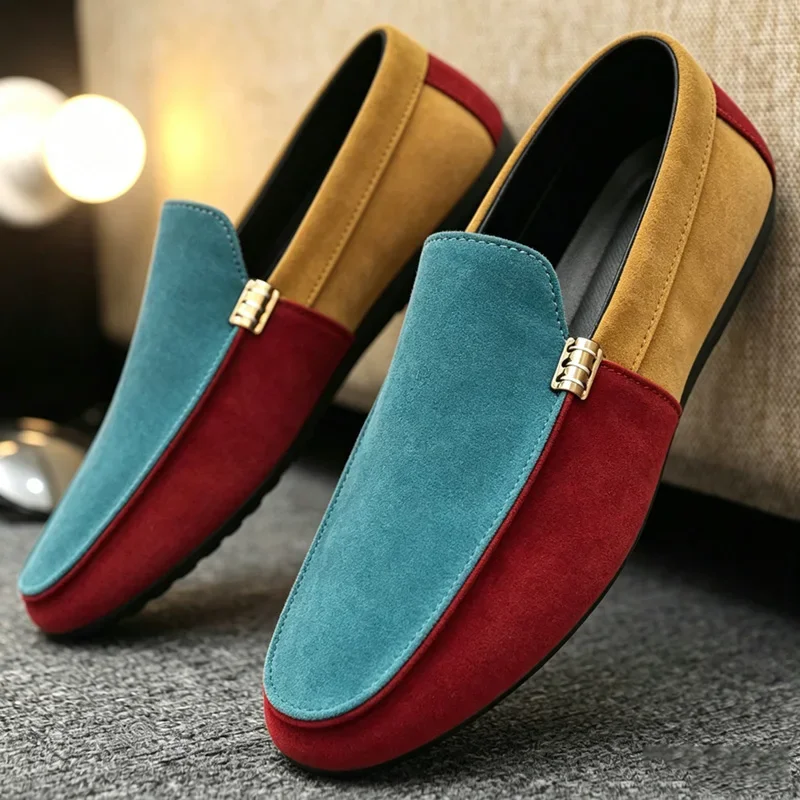 New Arrivals Fashionable Men's Lazy Shoes Large Colour Block Patchwork Loafers Versatile Stylish Student Shoes Driving Shoes
