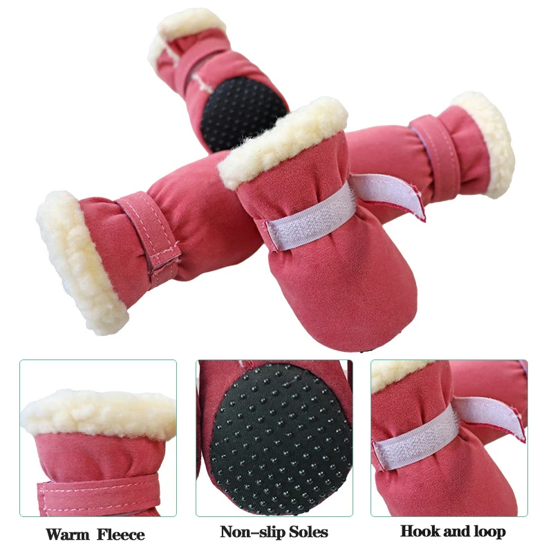 4pcs/Set Winter Warm Pet Shoes Anti-Slip Thick Dog Boots for Small Dogs Puppy Snow Boots Chihuahua Footwear Yorkie Poodle Shoes