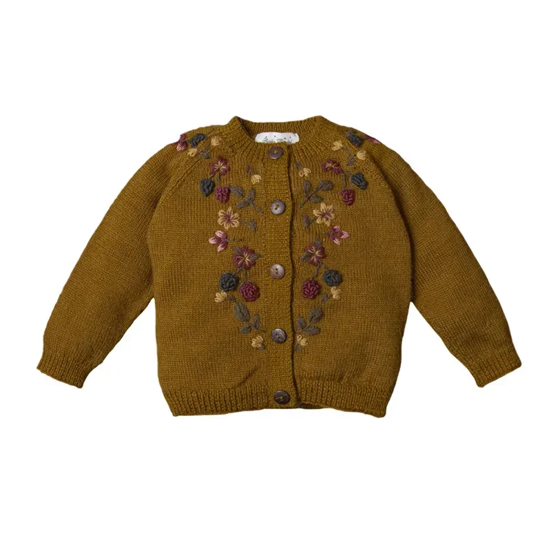 2024 Kids Girl Coats Vintage Boutique Knit Sweaters Jacket Children Embroidery Outfits Girls Knitted Cardigan for Winter Autumn image 6