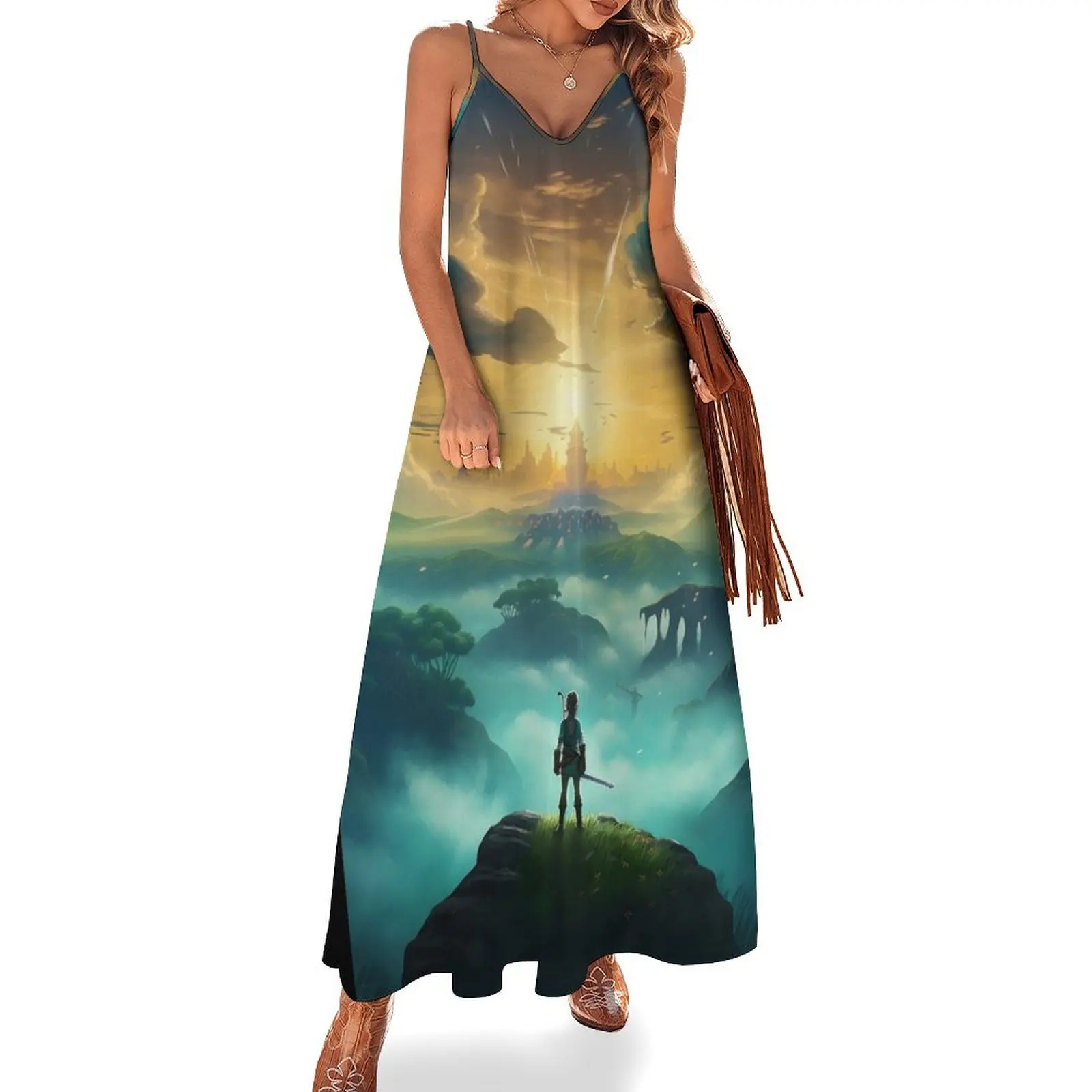 

Tears Of Kingdom Oil Painting Video Game Art Sleeveless Dress Evening dresses Women's evening dress evening dress women