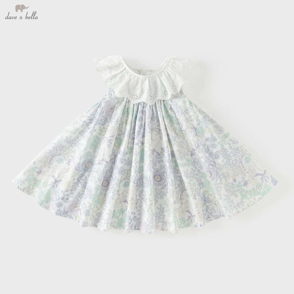Dave Bella Girls Summer Cool Dress Floral Print Children Sleeveless Dress Sweet Fashion Princess Cotton Outdoors Party DB2262090