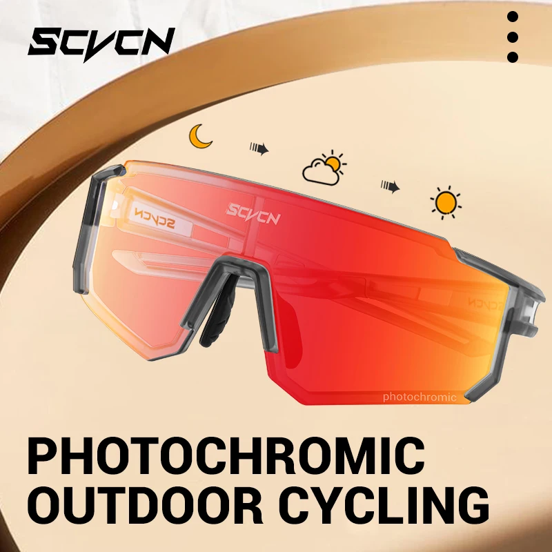 SCVCN Color Photochromic Cycling Glasses Outdoo Fashion Sports Sunglasses Men MTB Cycling Sunglasses Women Road Bike Glasses