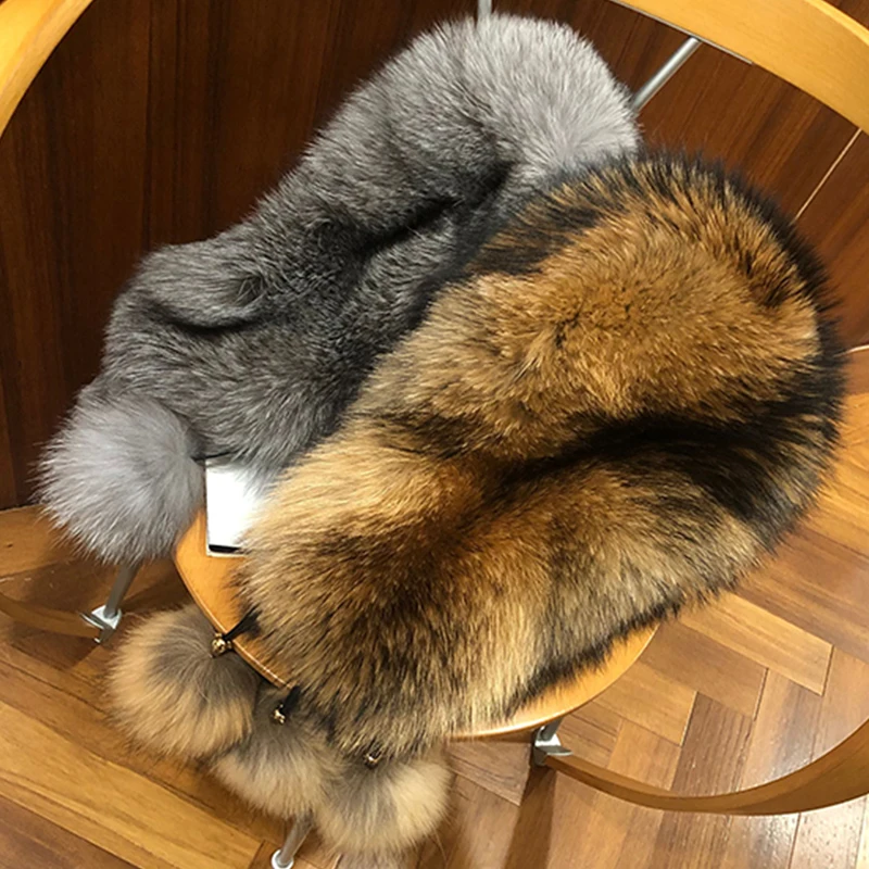 2022 winter new design real fur hat thick genuine raccoon fur hats luxury silver fox fur shawl cap