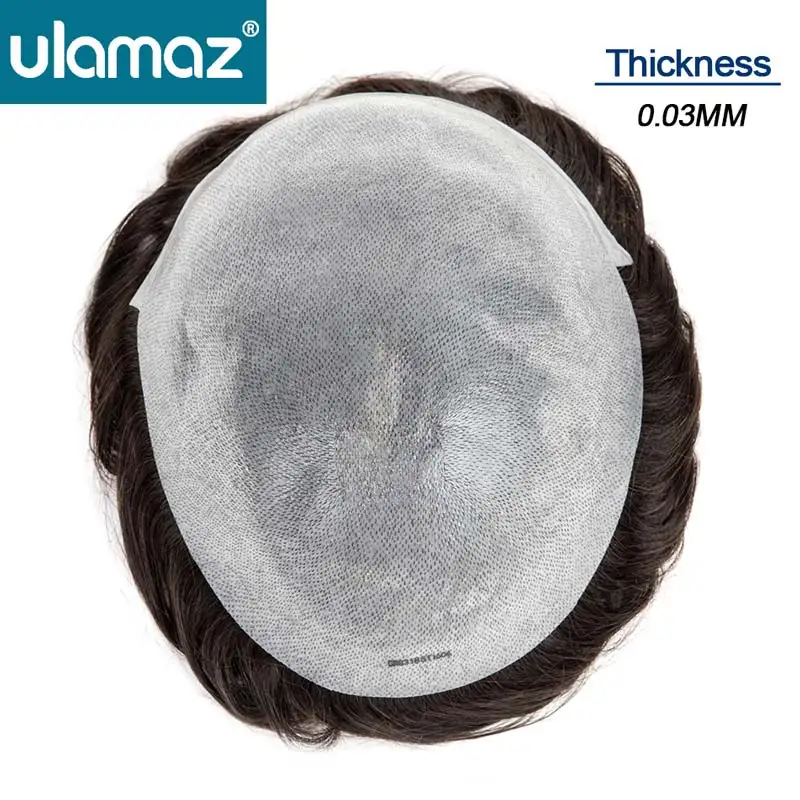 0.03 Ultra Thin Skin Toupee Indetectable Men's Capillary Prosthesis Realistic Men Wig 100% Human Hair Microskin Hair System For