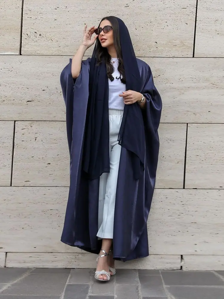 

Summer Abaya for Women Shiny Silky Batwing Open Abayas Kimono Muslim Dubai Modest Evening Cardigan Party Outfit Dreses Over Size