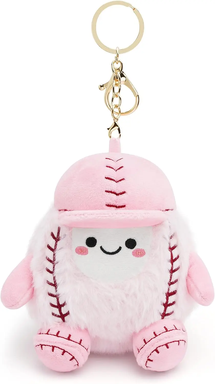 

Cute Softball Plush Keychain for Backpack, Kawaii Fuzzy Pink Bag Charm Accessory Gift