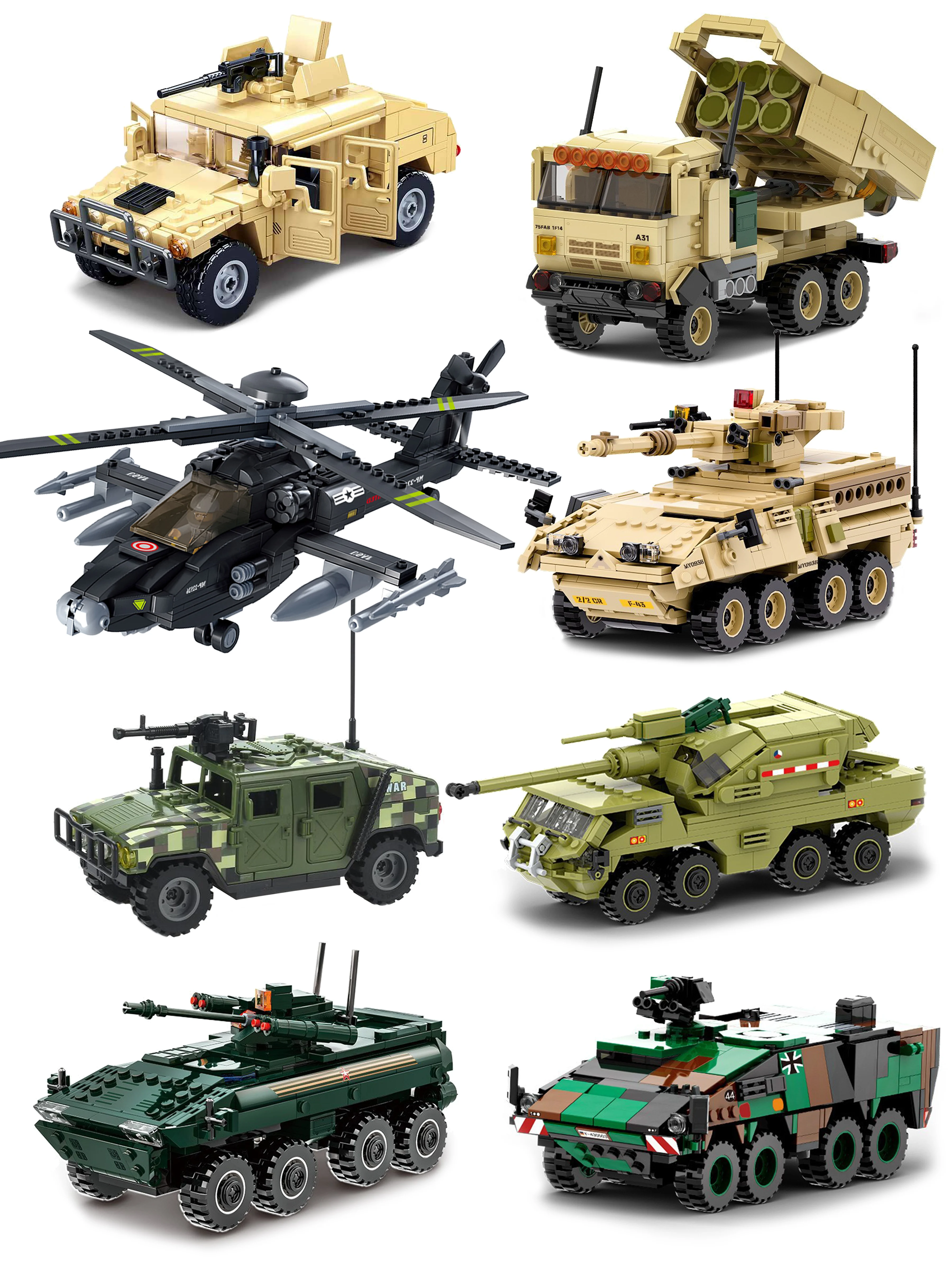 Militaire gepantserde Hummer Stryker tankwagen VS Rusland leger moderne oorlog soldaat wapens model bouwstenen steen kinderen kinderspeelgoed - afbeelding 2