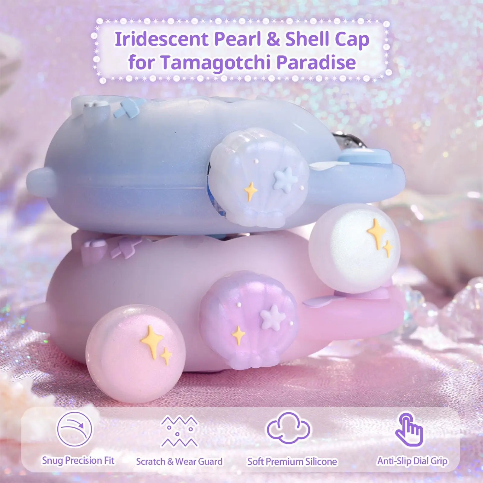 2Pcs Shell & Pearl Silicone Knob Caps for Tamagotchi Paradise – Cute Ocean-Themed Decorative Accessories for Virtual Pet