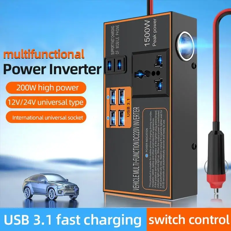 

Автомобильный инвертор постоянного тока от 12 В/24 В до 220 В, быстрая зарядка, разъем для сигар, адаптер питания, преобразователь USB, быстрая зарядка, инвертор для транспортных средств