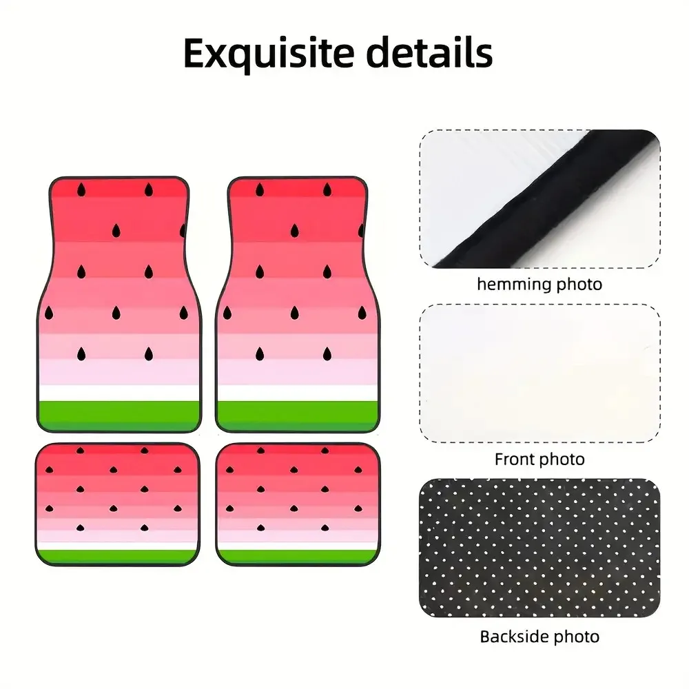 4pcs Watermelon Pattern Car Floor Mats, Car Front And Rear Mats, Non-Slip Material, Suitable, Trucks, SUVs, Car Interior Accesso