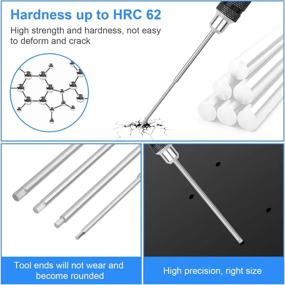 Juego de herramientas de destornillador hexagonal RC: 0,9 mm 1,27 mm 1,3 mm 1,5 mm 2,0 mm 2,5 mm 3,0 mm Kit de destornilladores con destornillador de tuerca hexagonal y llave de coche RC