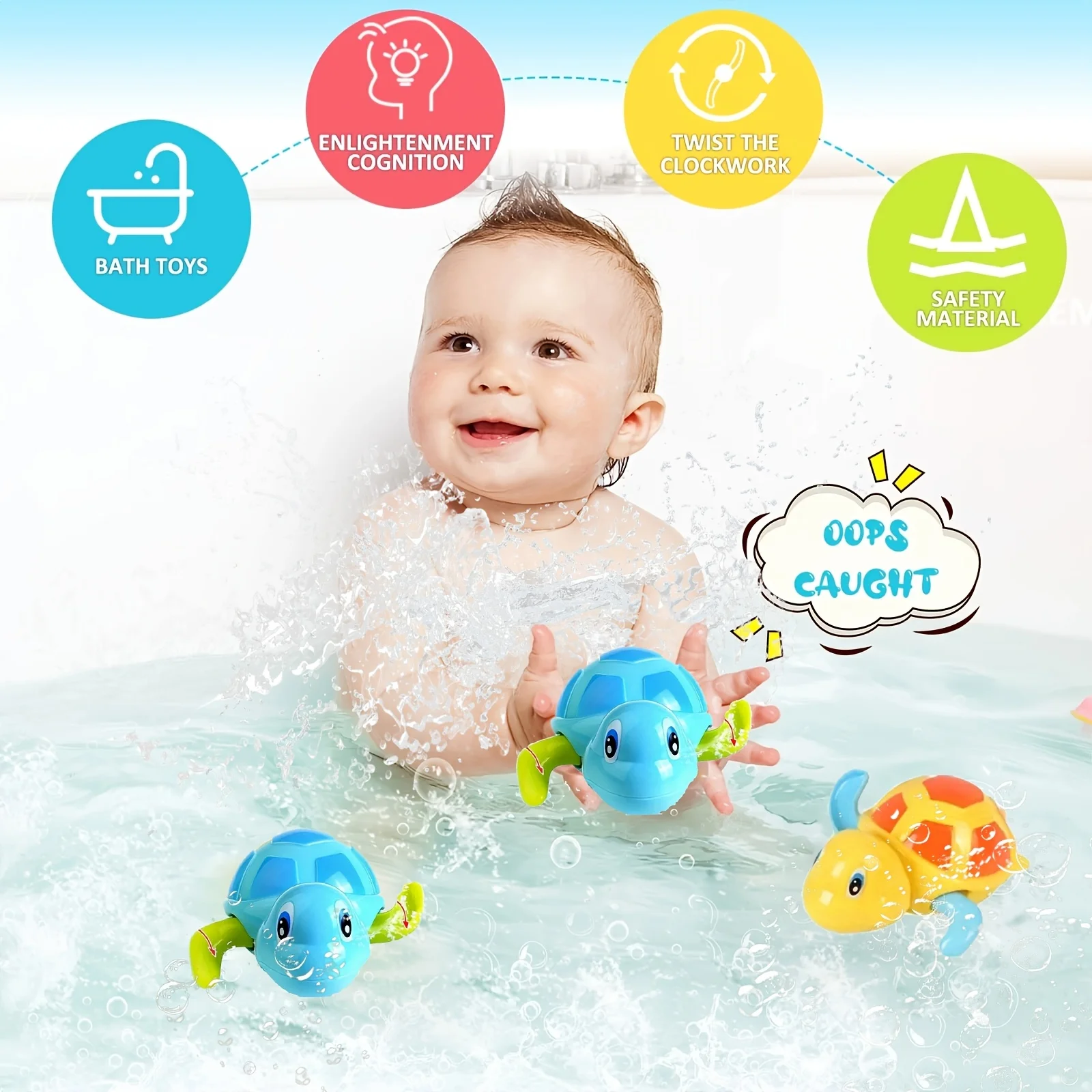 3PCS Bathroom Pool Swimming Turtle, Bathing Water Play Clockwork Toy, Suitable for Youngsters Water Play,Kids Festival Gift