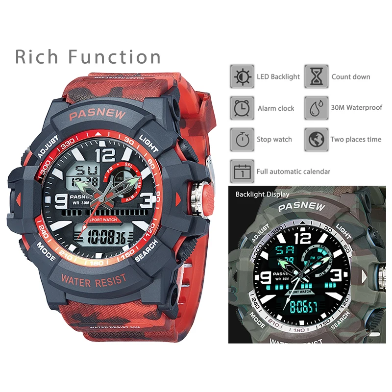 Orologio tattico militare uomo combattimento durevole orologio a mano rana sommergibile Led digitale puntatore grande orologio da polso mimetico grigio maschile