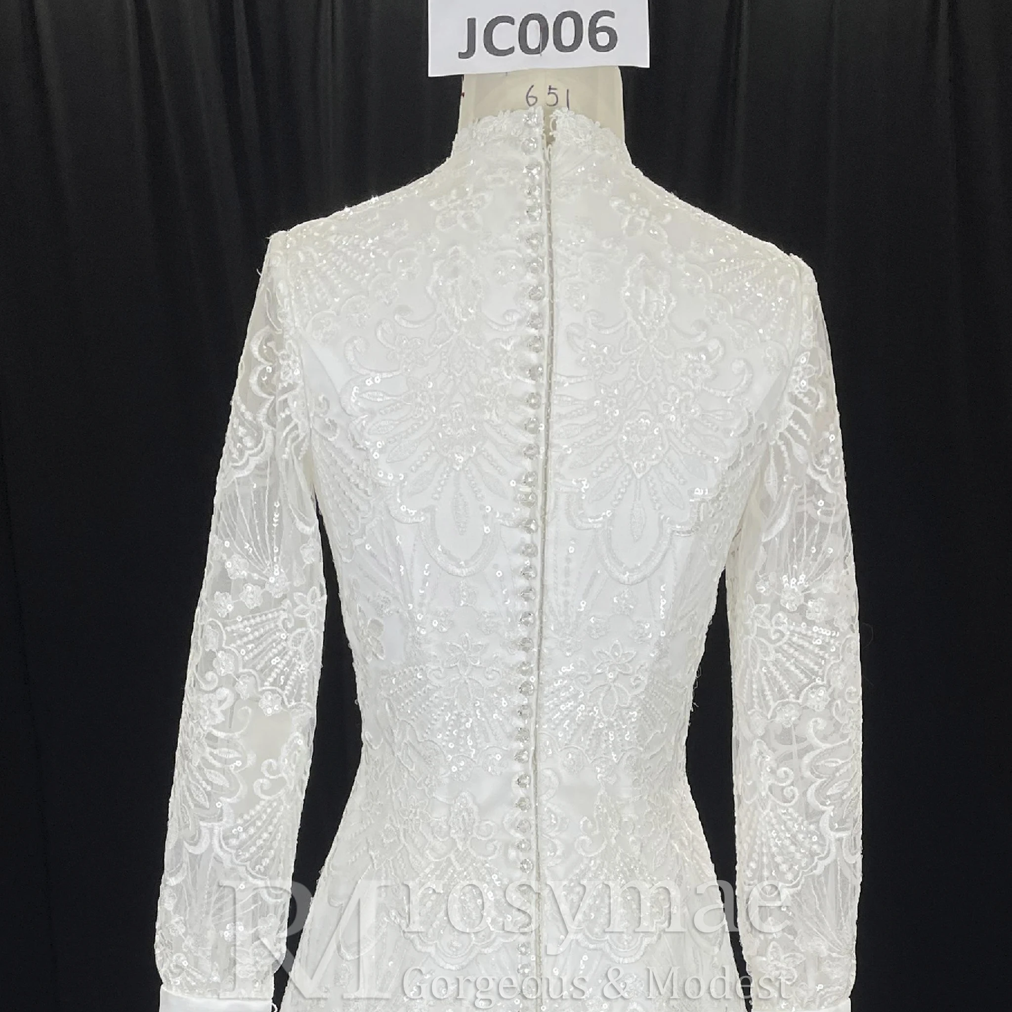 Rosymae Abiti da sposa eleganti in pizzo Abito a trapezio a maniche lunghe al ginocchio per le spose abito da sposa