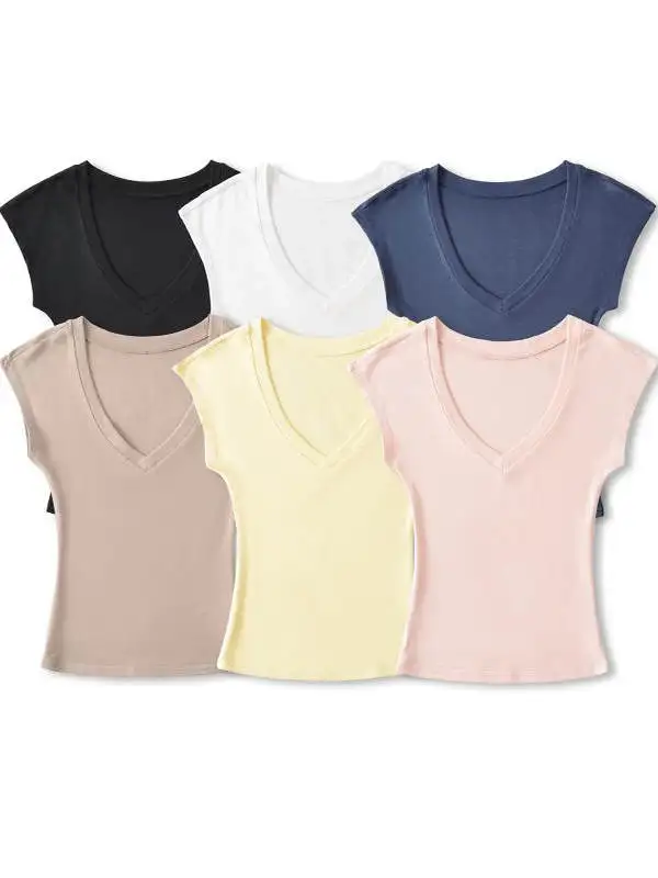 Street Sle Heart Collar ort Sve T-Shirt Taille Cinching Belly Baring Fly Sve American Retro V Ne Sommer Top