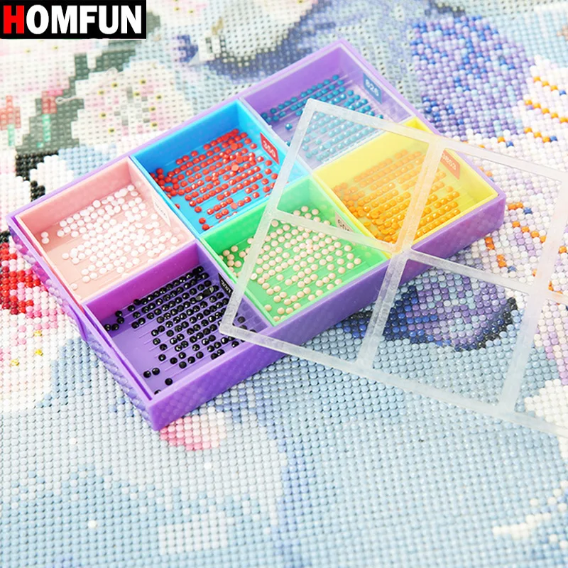 HOMFUN 6 Grid Color Tray Palette Diamond Painting Tools Kits Embroidery Beading Point Drill Cross Stitch Sewing Accessories